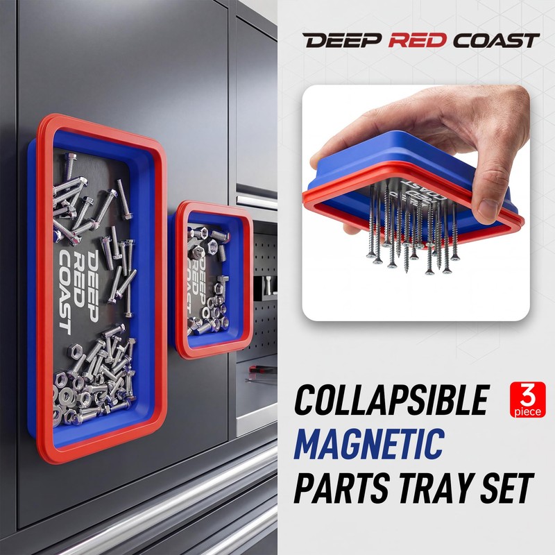 deepredcoast Collapsible Magnetic Parts Tray Set, 3 Pcs Silicone Magnetic