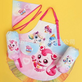 Tiantun Korean Kids Waterproof Apron Set - Stylish Cute Girls' Kindergarten One-Size with Aurora Sleeve Turban 3-Piece Set 3ea