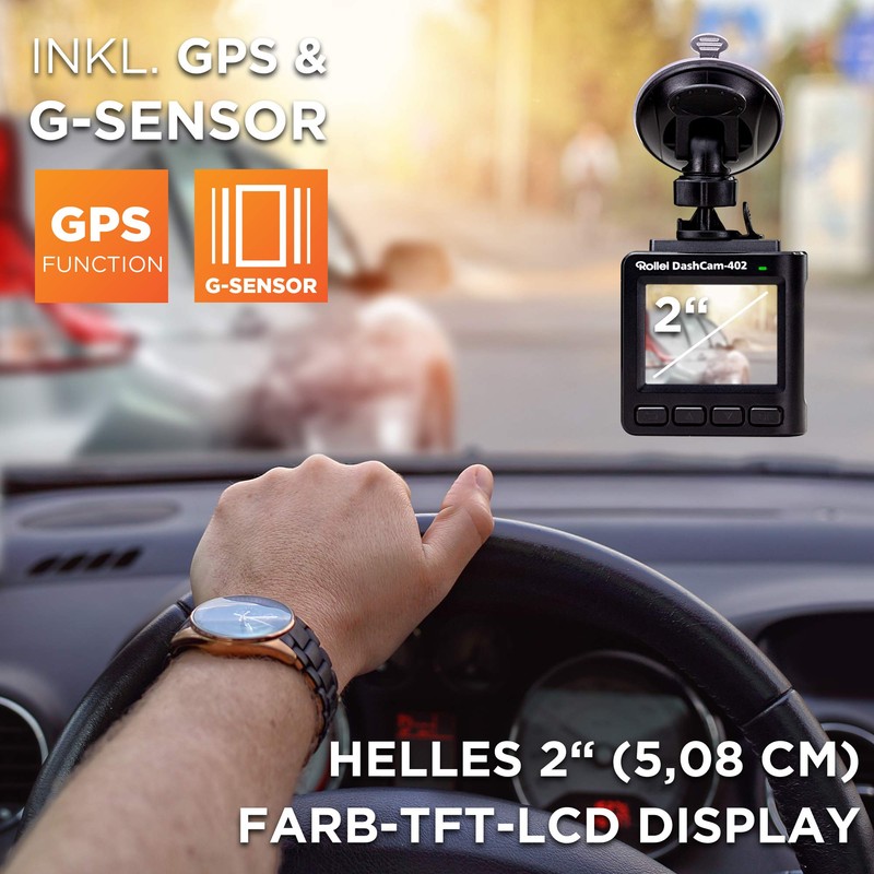 Rollei 402 Dashcam with GPS and G-Sensor, Right-Compliant Car Camera,