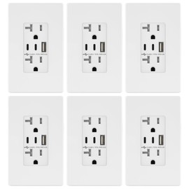 TOPGREENER 4.2A 21W 3-Port Type C USB Outlet, 20 Amp Receptacle Plug, Charging Power Outlet with Dual Type C&A Ports, Screwless Wall Plate Included, UL Listed, TU22042AC2-WSID, White, 6 Pack