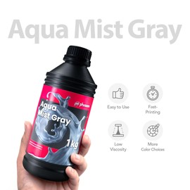 Phrozen Aqua Resin for 3D Printing, 405nm UV-Curing Photopolymer, Low Shrinkage, High Precision, Low Odor, Vivid Color, Non-Brittle, Fast Curing for LCD/DLP/SLA Printers (Mist Gray, 1KG)