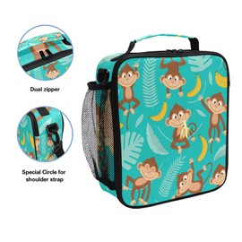AUUXVA Tropical Banana Leaves Monkey Lunch Bag for Woman Man Insulated LunchBox Tote Bag with Adjustable Strap Leakproof Meal Prep Container Lunch Cooler for School Work Office