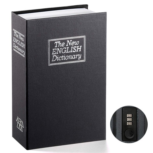 Book Safe with Combination Lock - Parrency Home Dictionary Diversion Metal Safe Lock Box, 9 1/2" x 6" x 1 1/3", Black Medium, SBH-M001
