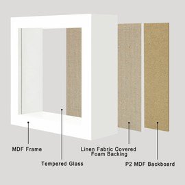 CCDCC 5x5 Small Shadow Box Picture Frame Display Case with Soft Linen Back, White Wooden Memory Shadow Box Frame with Tempered Glass Cover for Wall or Tabletop Display