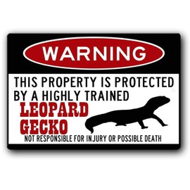Anjoes Leopard Gecko Sign,Funny Metal Signs,Leopard Gecko Gift,Gecko Accessories,Lizard Warning Sign Aluminum Metal Sign 8 X 12 Inches