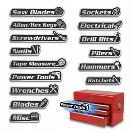 15 Pack Magnetic Toolbox Labels, Tool Box Labels with Magnetic，Toolbox Organizers with Strong Magnet for Steel Toolboxes, Carts, Drawers & Cabinets (Black)