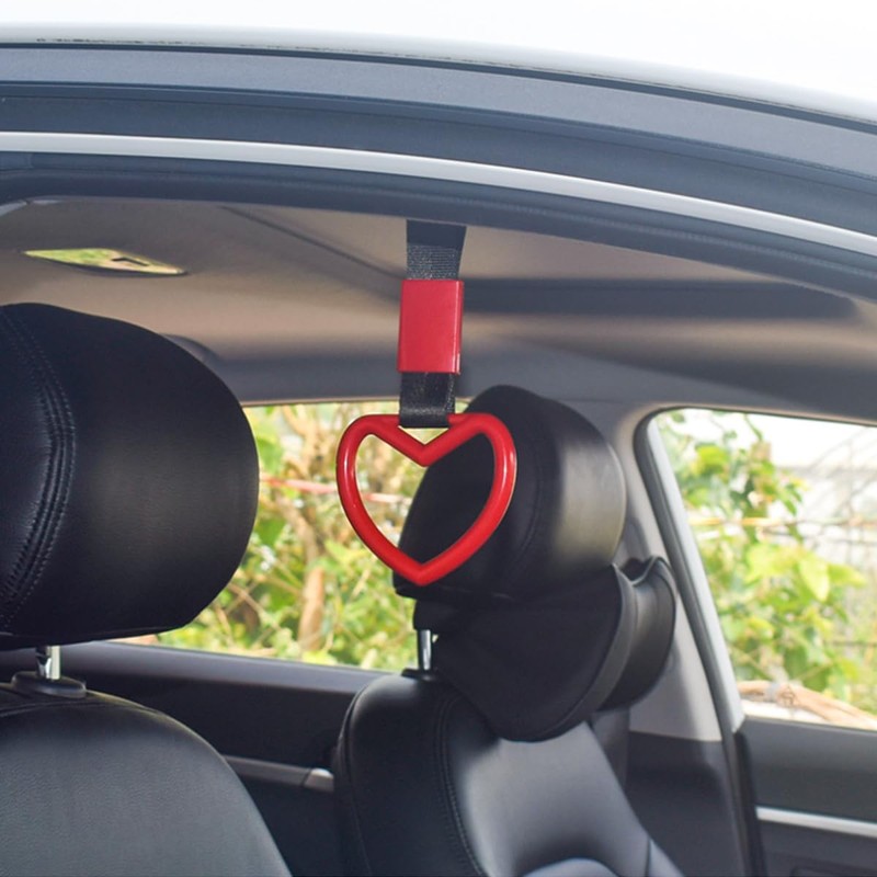 2PCS Heart-Shaped Car Handle Straps, Auto Grap Handle Warning Pull