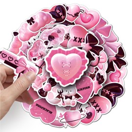 Water Bottle Stickers for Kids, Cute Stickers for Water Bottles, Vinyl Waterproof Stickers Aesthetic Laptop Sticker Pack Classroom Prizes Skateboard Stickers (50, Pink Cartoon)