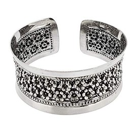 Treasure Bay Solid 925 Sterling Silver Wide Flower Cuff Bangle Bracelet for Women Girls 17cm Sterling Silver, Sterling Silver