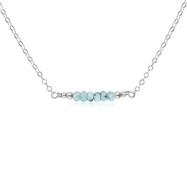 Tiny Sparkling Larimar Faceted Bead Bar Necklace in Sterling Silver