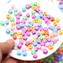 200 Stück Blumen Perlen zum Auffädeln für Schmuck, Handgefertigte Polymer-Ton-Blumenperlen Blumen Bastelperlen, Polymer Clay Beads Armband Perlen Bunte Abstandshalter Perlen für Schmuckherstellung