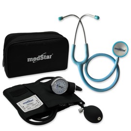 Medstar Kit Baumanómetro con Estetoscopio de Doble Campana de Lujo (Negro-azul cielo)