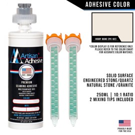 Artisan Adhesive (Color: Ivory Bone) - Specially Formulated Seam Adhesive for Solid Surface/Quartz/Stone - 250ml (8.45 oz) Cartridge includes 2 Mixing Tips -Dispenser Sold Separately