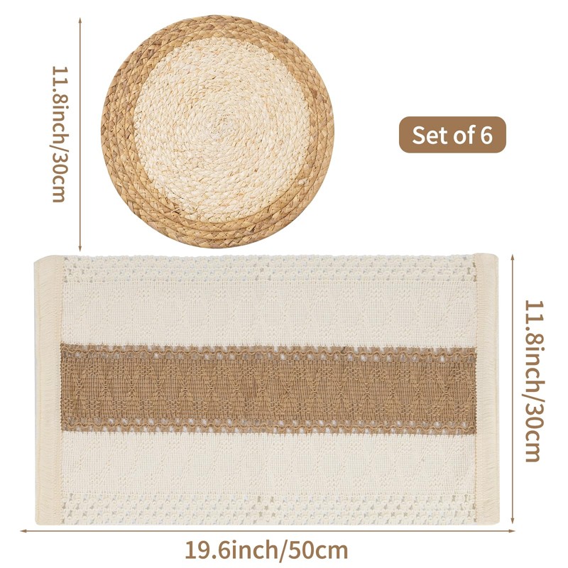 Handmade Boho Placemats Set of 6 | Natural Woven &