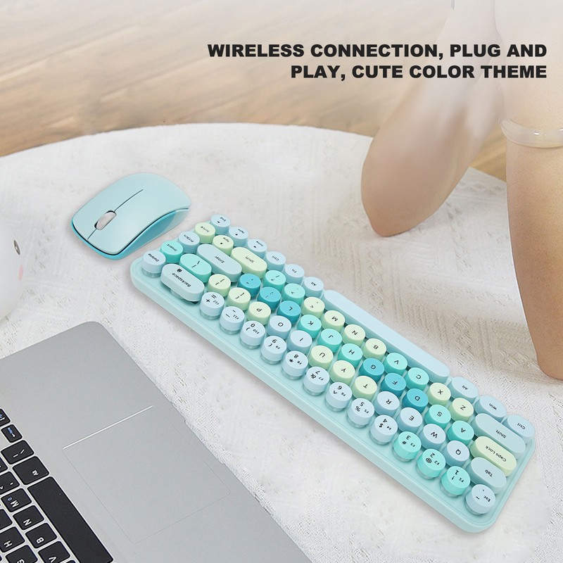 Keyboard Mouse Combo 2.4GHz Wireless Cute Retro 68 Round Keycaps