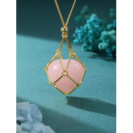 JSDDE Metal Cage Rose Quartz Crystal Pendant Necklaces Healing Crystal Heart Gemstone Hollow Locket Holder Necklace Jewelry