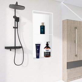 BATHFINESSE Shower Niche 12 X 24 in No Tile Needed, White Double Shelves Recessed Wall Niche Shelf for Bathroom Storage, Stainless Steel