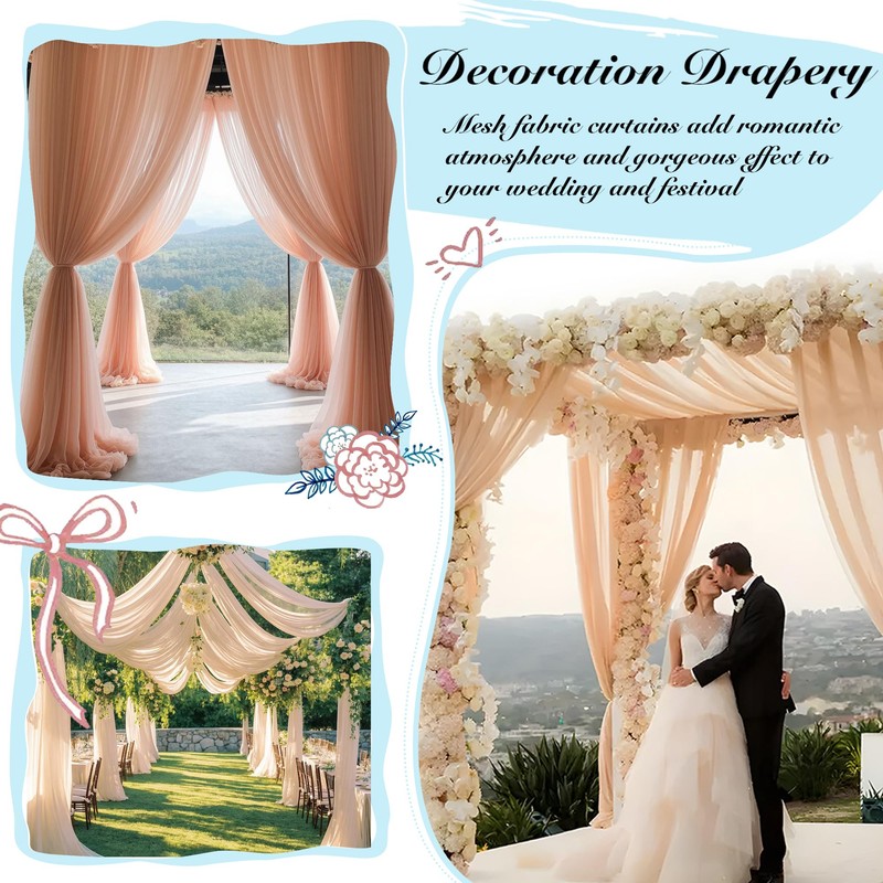 2 Panels 30"x 26.25Ft Wedding Arch Draping Fabric, Cream Sheer
