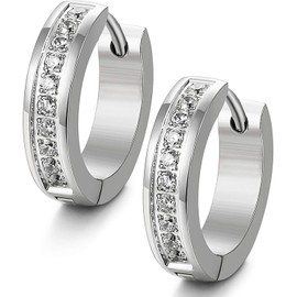 LOLIAS Stainless Steel Earrings for Women Cubic Zirconia Hoop Earrings Huggie Clip On Earrings Silver Tone 16 mm, Stainless Steel