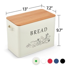 P&P CHEF Bread Box for Kitchen Counter, Metal Bread Storage Bin with Wooden Cutting Lid, Large Capacity for Holding 2+ Loaves, Retro Modern Style, Size 13” x 7.2” x 9.7”, Cream