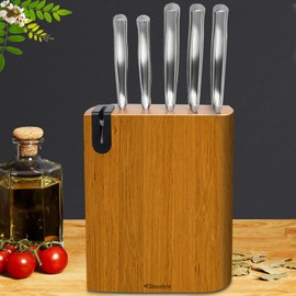 Fimaten Knife Set - 6pcs Kitchen knife set with block and sharpener, Premium Stainless Steel Knife Set Prevent Rusting with Uniquely Designed Wood knife Block, Ultra Sharp Knives with Ergonomic Handle