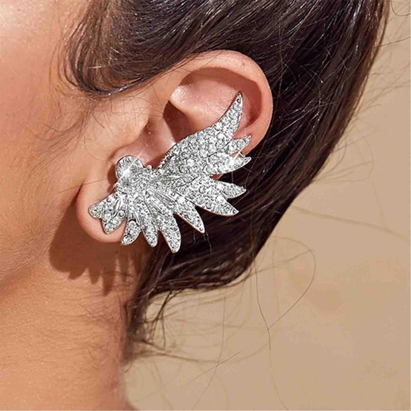 Vacaonio Large Rhinestone Ear Climber Earring Cz Wing Feather Ear