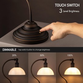 O'Bright Bankers - Cordless LED Table Lamp, Battery-Operated, Rechargeable, 3-Level Dimming, Universal USB-C Charging, 180° Swivel Head, White Jade Glass Shade, Oil Rubbed Bronze