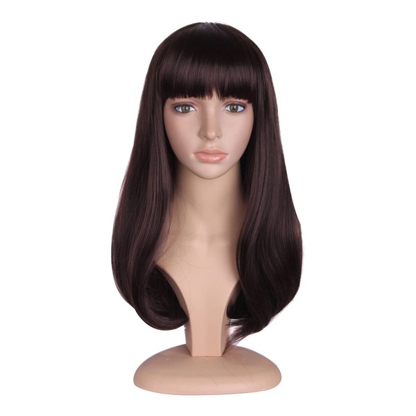 MapofBeauty 20 Inch /50 cm Fashion Women Medium Length Curly Wigs Flat Bangs Wigs (Dark Brown)