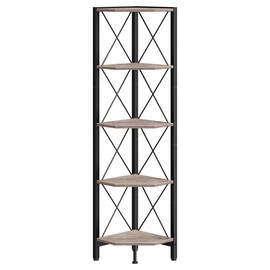 CHOEZON 5-Tier Corner Shelf, Corner Bookcase, 55.2" Tall Vertical Display Rack, Plant Stand, Open Storage Shelf, for Living Room, Bedroom, Study, Kitchen, Greige and Black TCJ12BG