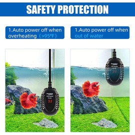 FREESEA Aquarium Fish Tank Heater: 50W Small Submersible Turtle Heater with Adjustable Temperature External Controller for Betta | Saltwater | Freshwater | 1-10 Gallon Small Betta Fish Tank Heater with Thermometer Mini Submersible Aquarium Heater - Speci