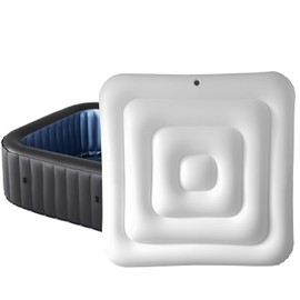 4.2Ft Inflatable Hot Tub Cover,Energy Saving Lid for Square Hot Tub,Outdoor Inflatable Hot Tub,Foldable Protective Rain Overflow Cover for Inflatable Outdoor Hot Tubs