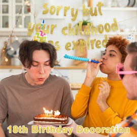 Onperpoe 18th & 21st Birthday Banner Gold Glitter Decoration Sorry But Your Childhood Has Expired 10x15cm Rectangular Wall Mount Indoor/Outdoor Banner for Teenagers and Young Adults