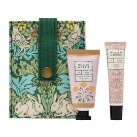 William Morris Hand Cream 30ml and Lip Balm 10ml in Display Tray With Canvas Pocket Pouch, Shea Butter and Jojoba Oil, Beauty Gift For Her, Travel Size, Cruelty Free and Vegan Friendly