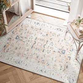 TOPICK Machine Washable Doormat 60x90cm Indoor Entryway Entrance Mat Vintage Taupe Multi Floral Print Carpet Anti Slip Floor Foldable Thin Rug Kitchen Bathroom Living Room Bedroom