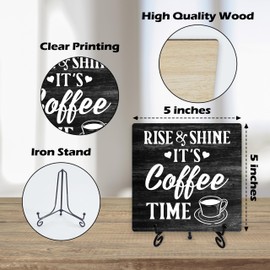 Coffee Bar Decor, Coffee Bar Accessories, Coffee Station Must Haves, Coffee Wood Plaque Decor Sign, Gifts For Coffee Lover, Home Office Farmhouse Kitchen Decorations For Desk Table Shelf -03