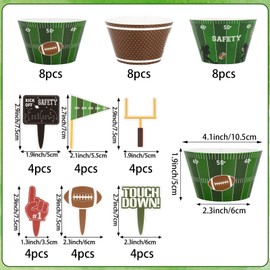 Hooqict 48 Pack Football Cupcake Toppers and Wrappers Football Cupcake Decorations Football Game Day Party Supplies Cupcake Picks for Sports Theme Birthday Party Decorations