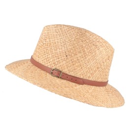 Straw Hat, Summer Hat, Sun Hat, Made of 100% Raffia Straw with Faux Leather Set, Made in Italy, Especially Light & Flexible, Natural band light brown