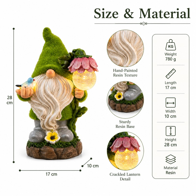 Solar Garden Gnome Light for Outdoor Decor – Resin LED