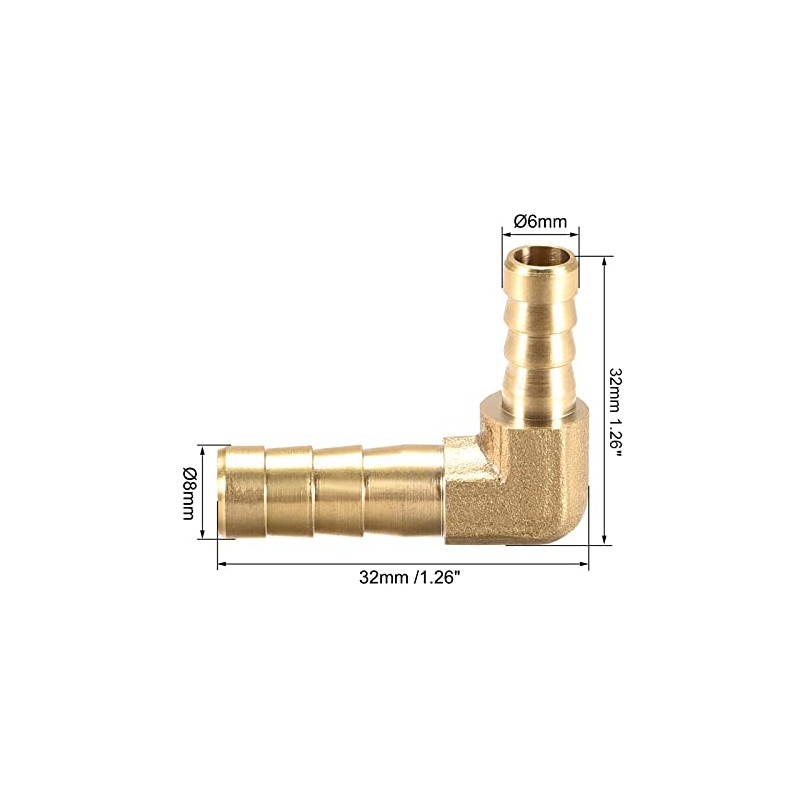 sourcing map 8mm to 6mm Barb Brass Hose Fitting 90
