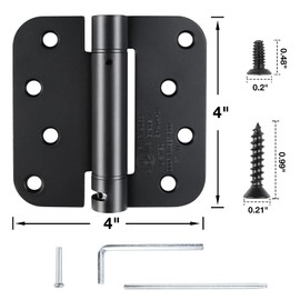 Automatic Self-Closing Door Hinges Black Matte 4 Inch x 4",Spring Hinge Auto Soft Close Hinges for Doors 5/8" Radius Fire Front Interior Door Hinge Bathroom Pantry Laundry Basement, 2 Pack