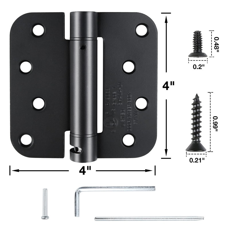 Automatic Self-Closing Door Hinges Black Matte 4 Inch x 4",Spring