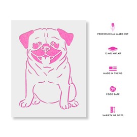 Happy Pug Stencil - Living Room Stencil, Versatile for Dog Lovers' Crafts and Decor, Coloring Stencil