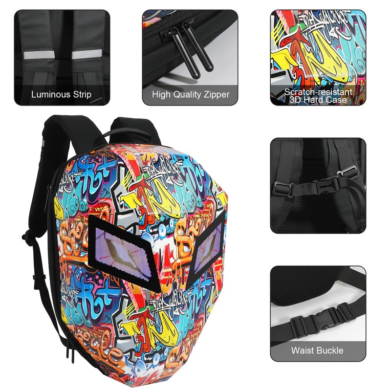 LED Backpack Laptop Bag Motorcycle Riding bag, Hard Shell LED