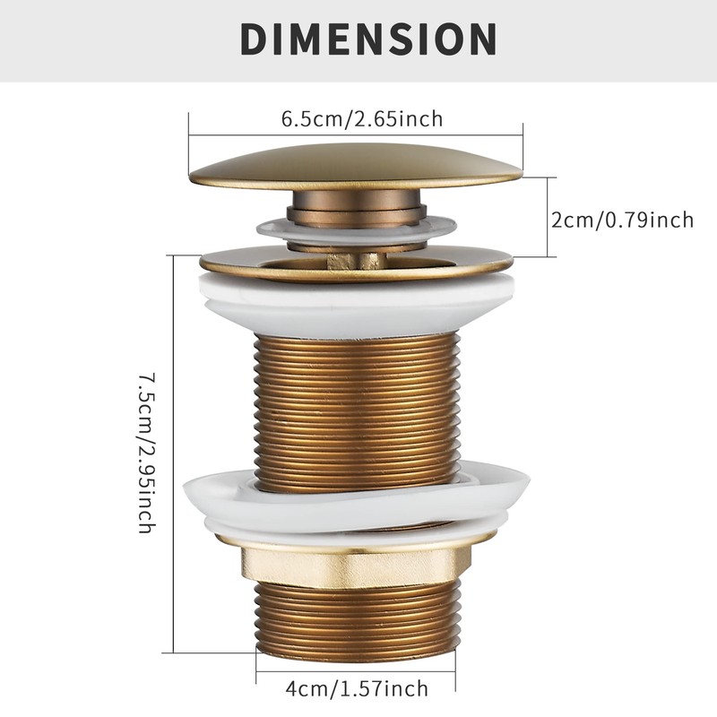 WOMAO Antique Brass Finished Sink Drain Fitting Pop-Up Drain Valve