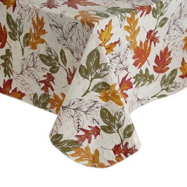 Elrene Home Fashions Harvest Vintage Leaves Water- and Stain-Resistant Vinyl Tablecloth with Flannel Backing, 60"x84" Rectangle
