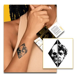 Ubica Temporary Tattoo Adult Fake Tattoo Realistic And Long-Lasting Non-Reflective Waterproof 1-2 Weeks Black Two Sides Of Life Pattern 3inx3in