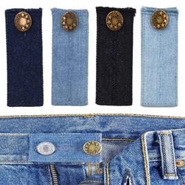 Samcos Waist Adjustment, Set of 4, 4 Colors, Waist Adjustment, Waist Adjustment, Correction, Waist Extender, Denim, Metal Buttons, No Sewing Required, For Jeans