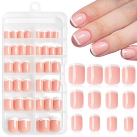 Lifextol 216PC White French Tip Press on Nails Short Fake Nails Press ons with 10*Adhesive Tabs, Pink Almond Acrylic Nails Press on Nails French Tip Nails False Artificial Fingernails Stick on Nails