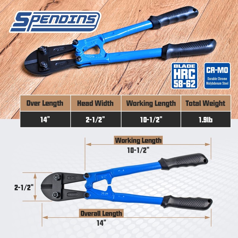 SPENDINS Bolt Cutter with Drop Forged Cr-Mo Alloy Steel Blades,with