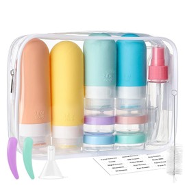 Juego de 16 Botellas de Viaje de Silicona,con Etiqueta Recipientes para Viaje,con Certificación Tsa,Sin Bpa,a Prueba de Fugas,Comprimible,Accesorios Kit Viaje